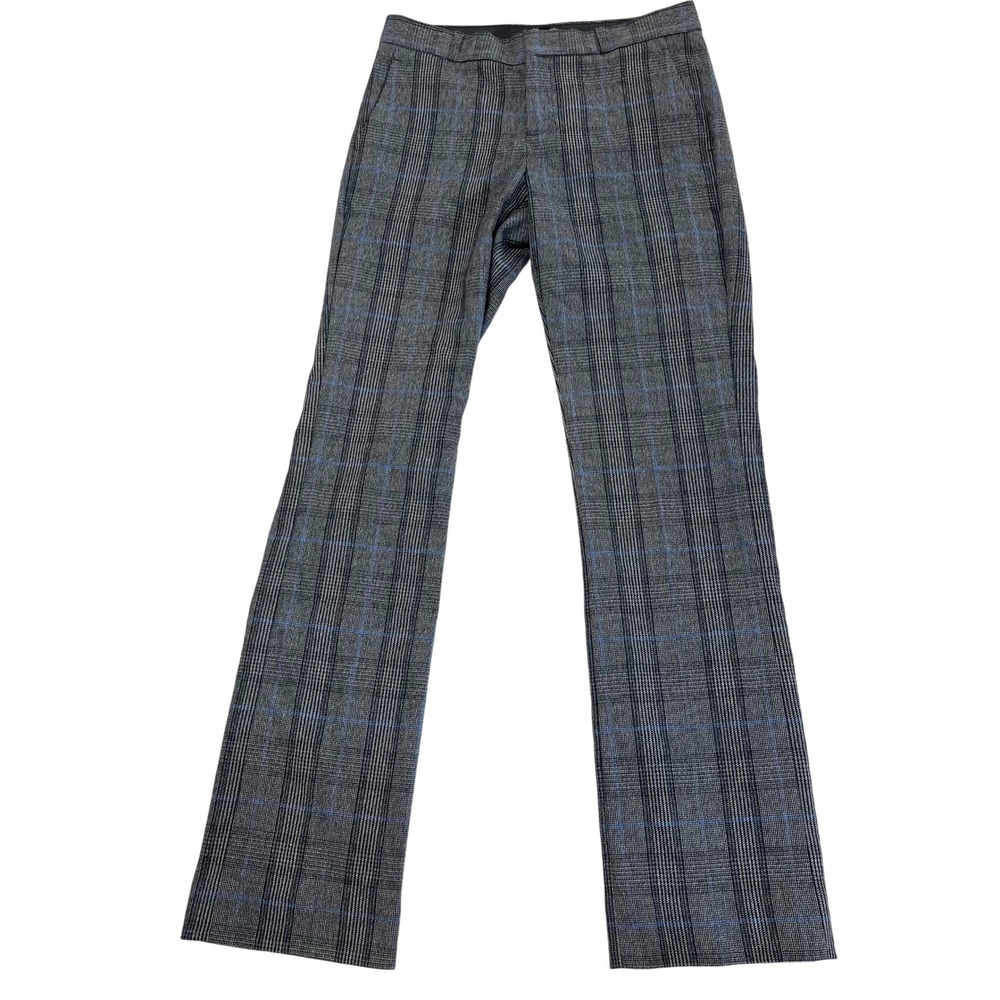 Banana Republic Logan Plaid Trousers Gray Blue Wool Blend Straight Leg Size 2